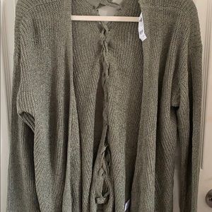 Slub Knit Lace-Up Back Cardigan
